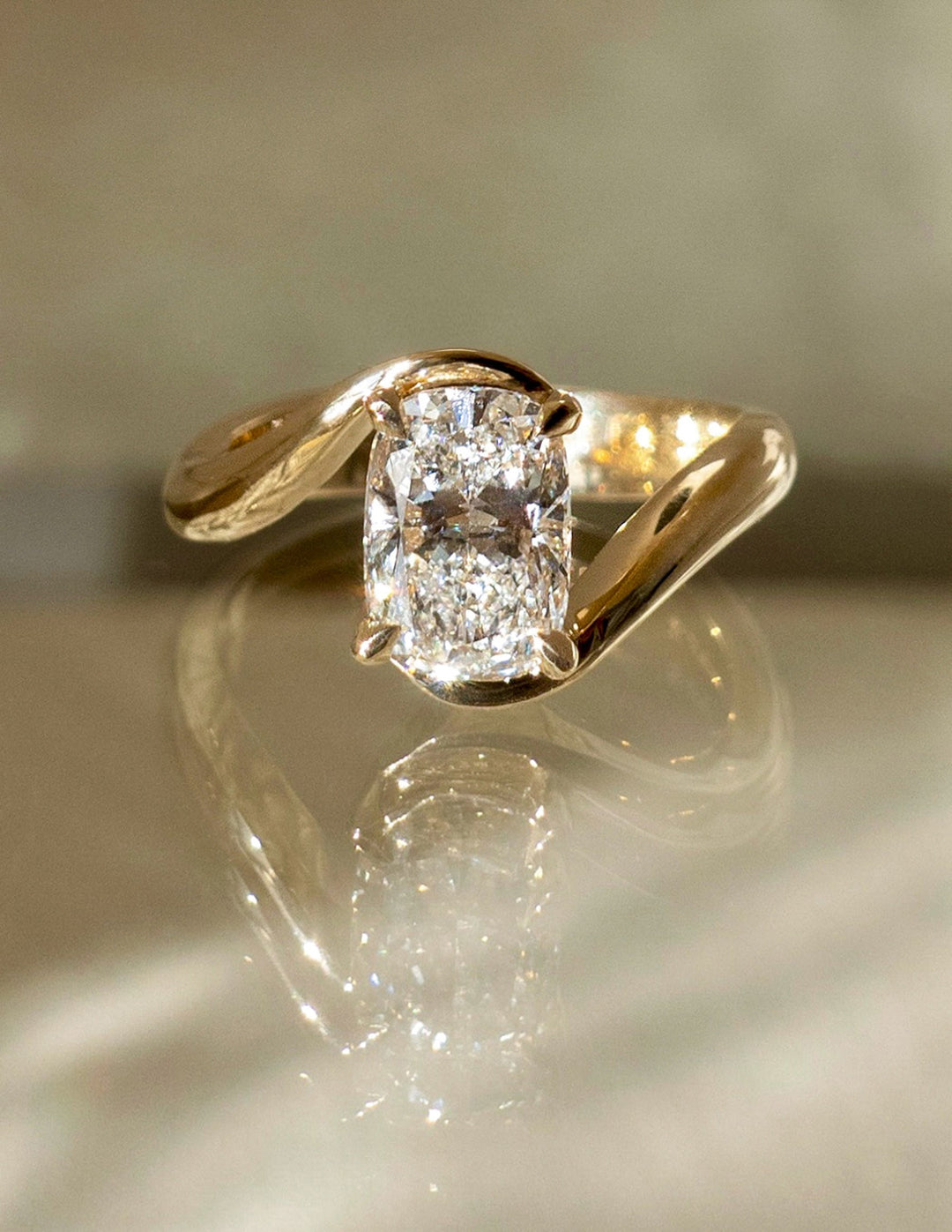 2.0CT - 4.0CT Elongated Cushion Cut Lab Grown Unique Bypass Engagement Ring