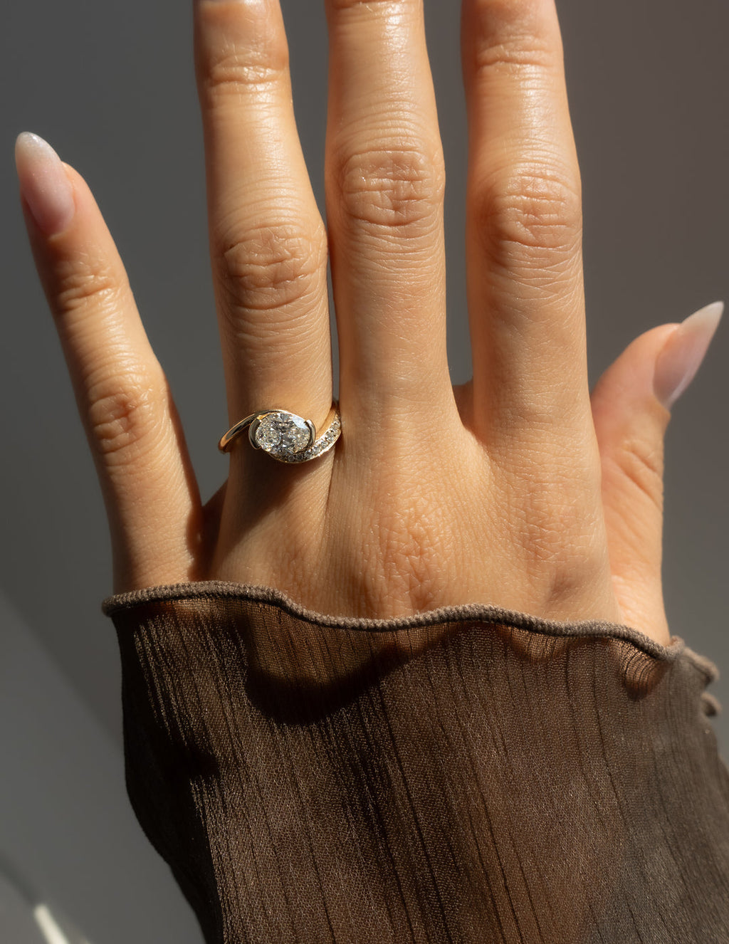 2.0CT - 4.0CT Oval Cut Lab Grown Diamond Unique Pave Set Engagement Ring
