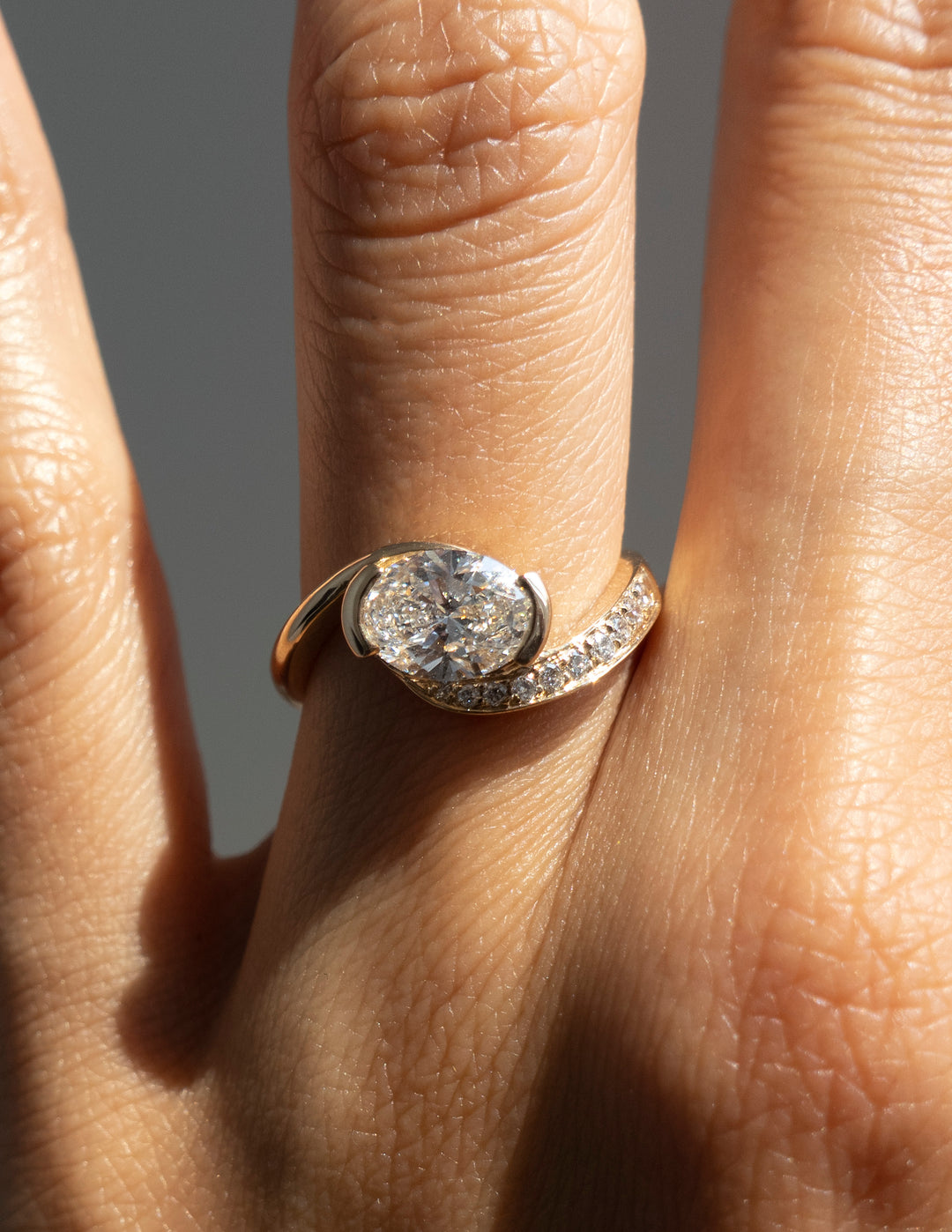 2.0CT - 4.0CT Oval Cut Lab Grown Diamond Unique Pave Set Engagement Ring