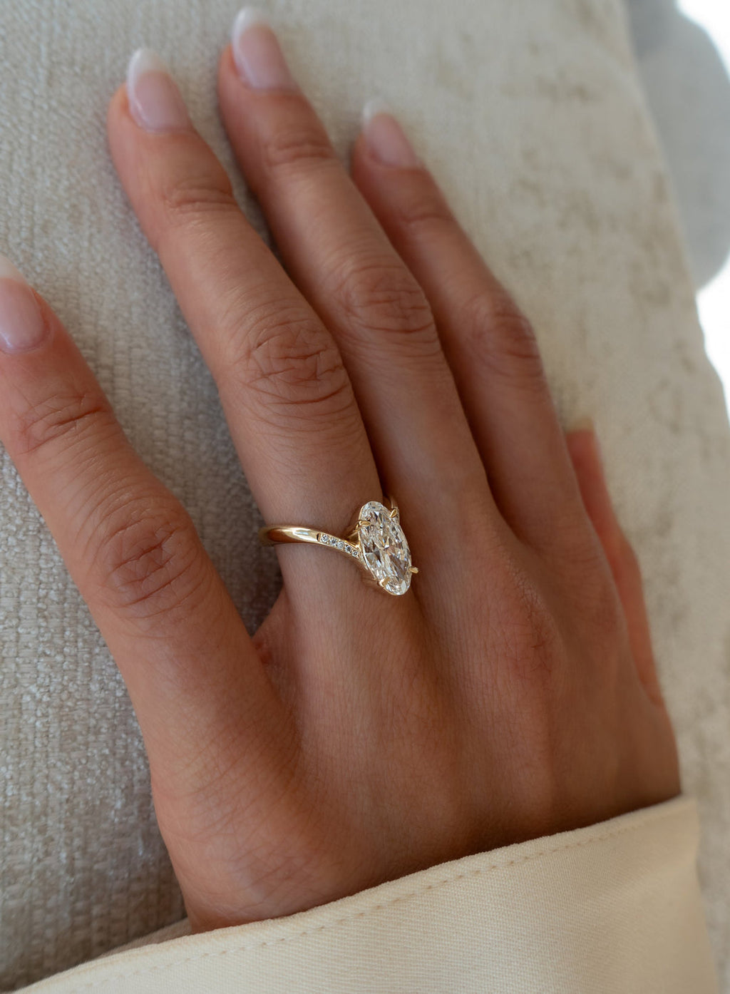 2.0CT - 4.0CT Unique Elongated Moval Cut Lab Grown Pave Set Diamond Engagement Ring