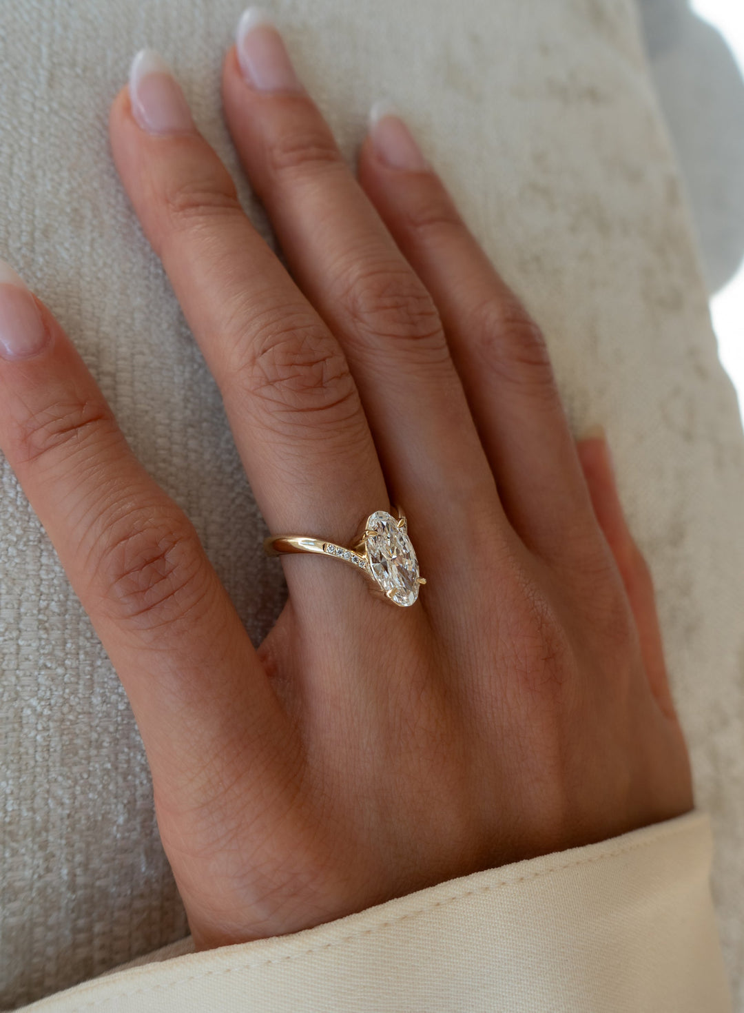 2.0CT - 4.0CT Unique Elongated Moval Cut Lab Grown Pave Set Diamond Engagement Ring