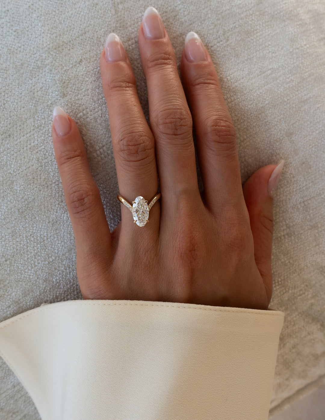 2.0CT - 4.0CT Unique Elongated Moval Cut Lab Grown Pave Set Diamond Engagement Ring