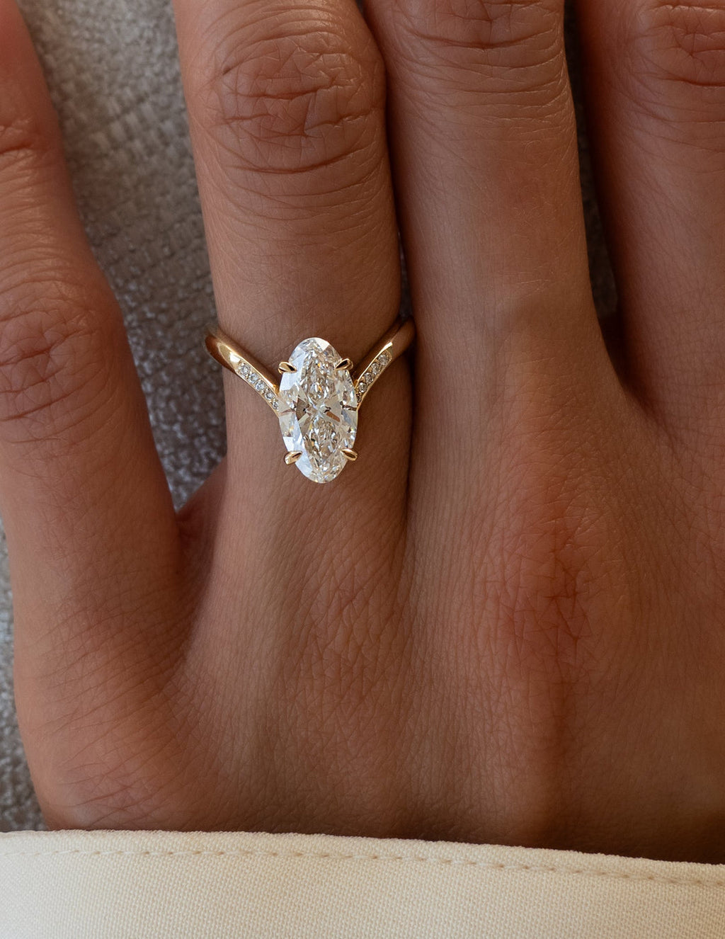 2.0CT - 4.0CT Unique Elongated Moval Cut Lab Grown Pave Set Diamond Engagement Ring