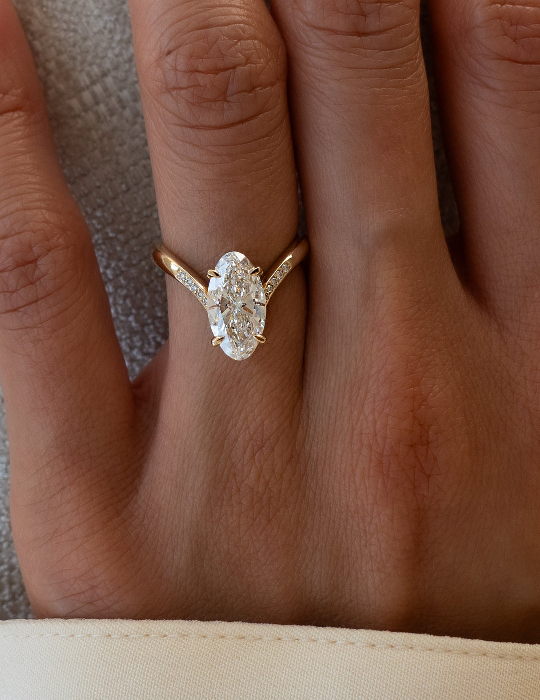 2.0CT - 4.0CT Unique Elongated Moval Cut Lab Grown Pave Set Diamond Engagement Ring