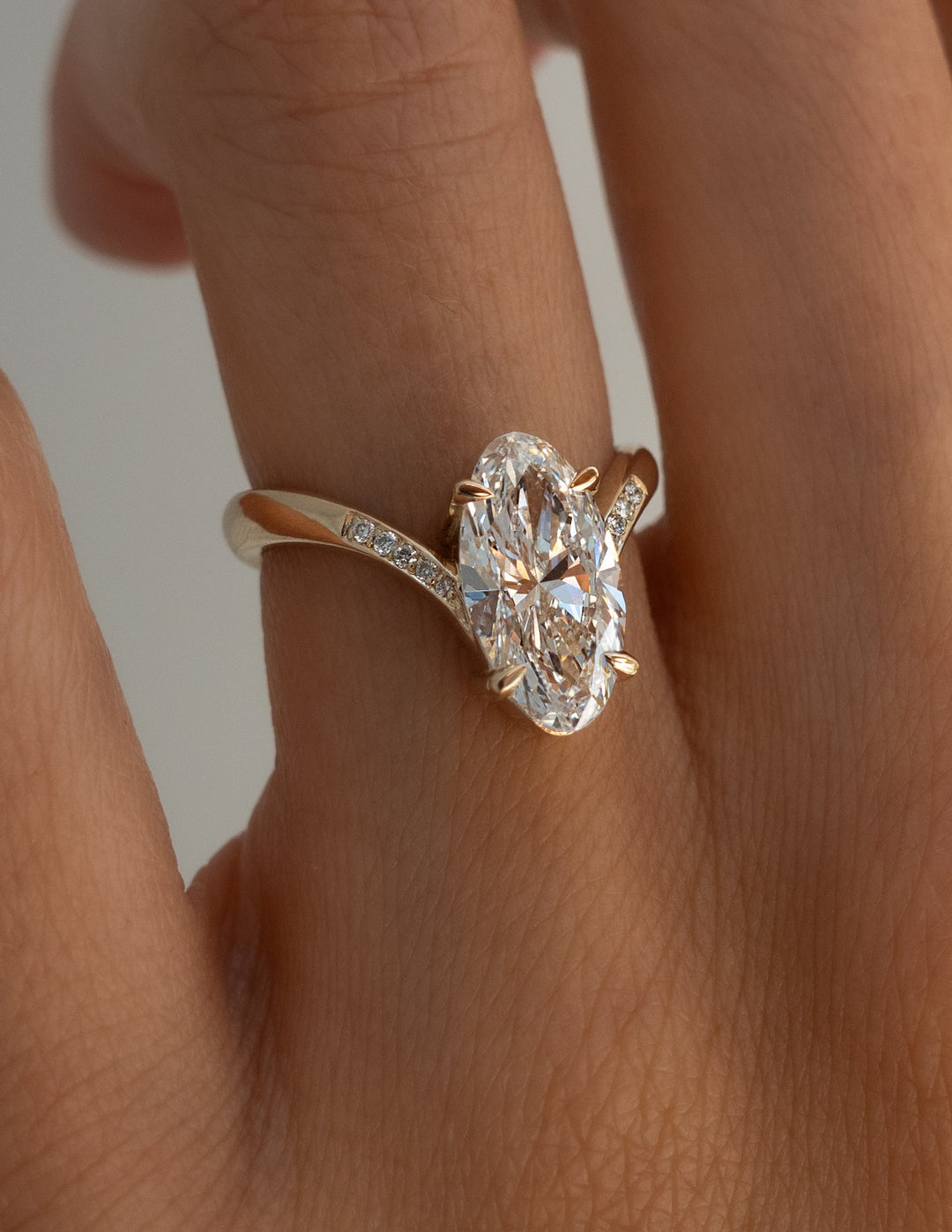 2.0CT - 4.0CT Unique Elongated Moval Cut Lab Grown Pave Set Diamond Engagement Ring