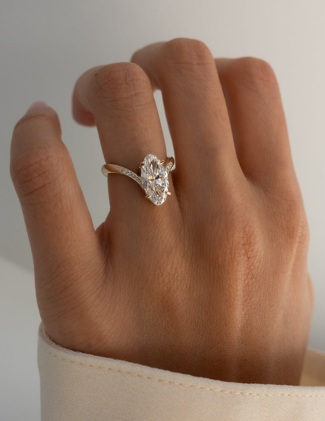 2.0CT - 4.0CT Unique Elongated Moval Cut Lab Grown Pave Set Diamond Engagement Ring