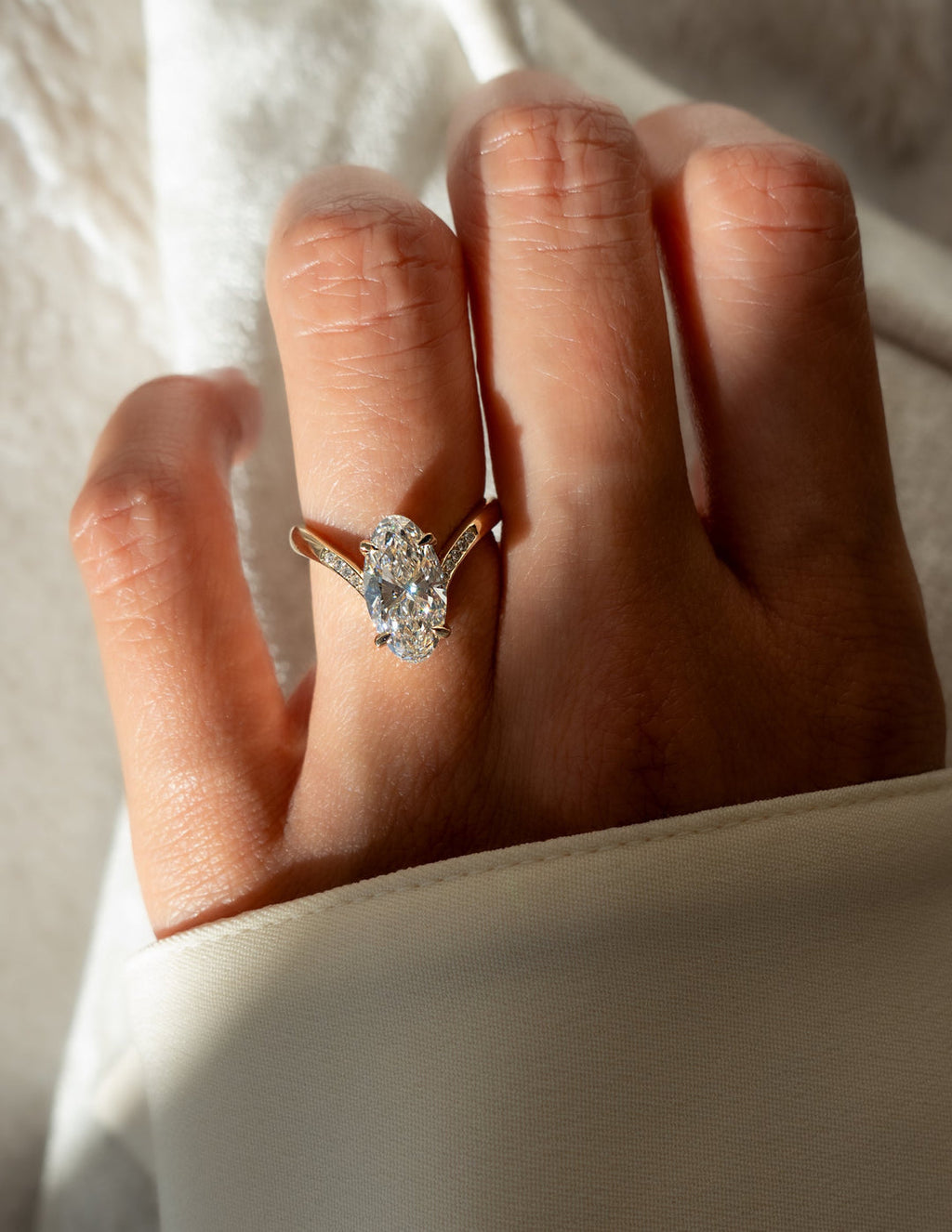 2.0CT - 4.0CT Unique Elongated Moval Cut Lab Grown Pave Set Diamond Engagement Ring