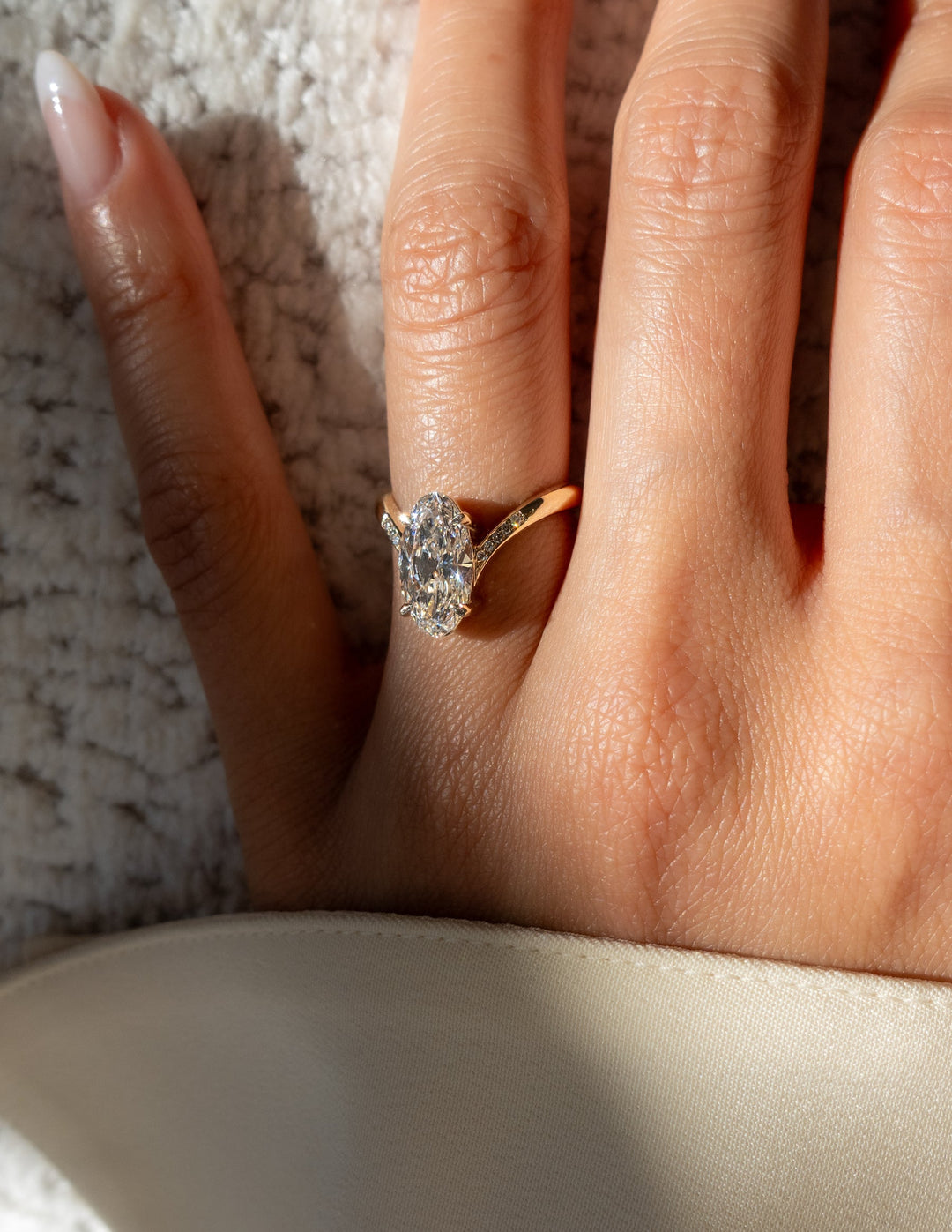 2.0CT - 4.0CT Unique Elongated Moval Cut Lab Grown Pave Set Diamond Engagement Ring