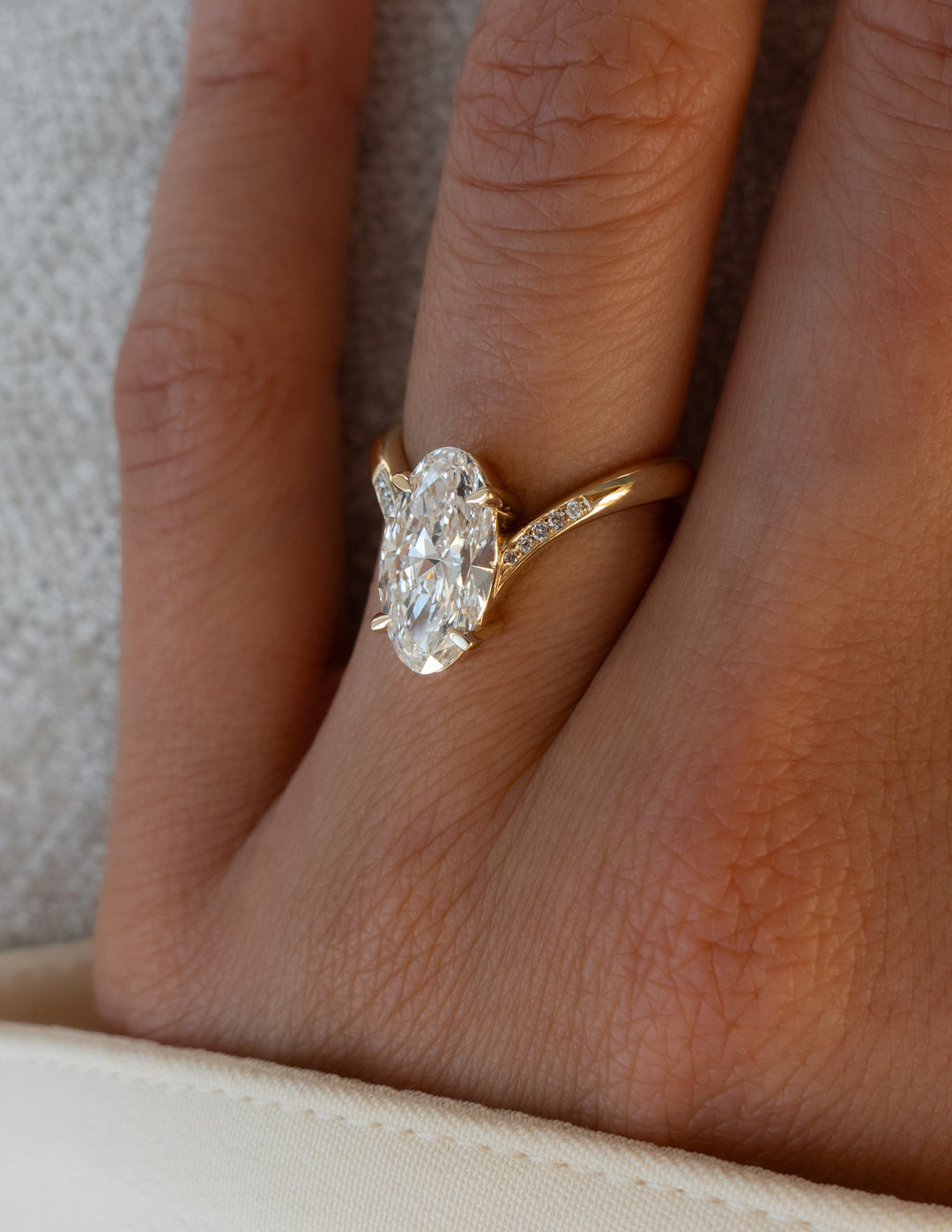2.0CT - 4.0CT Unique Elongated Moval Cut Lab Grown Pave Set Diamond Engagement Ring