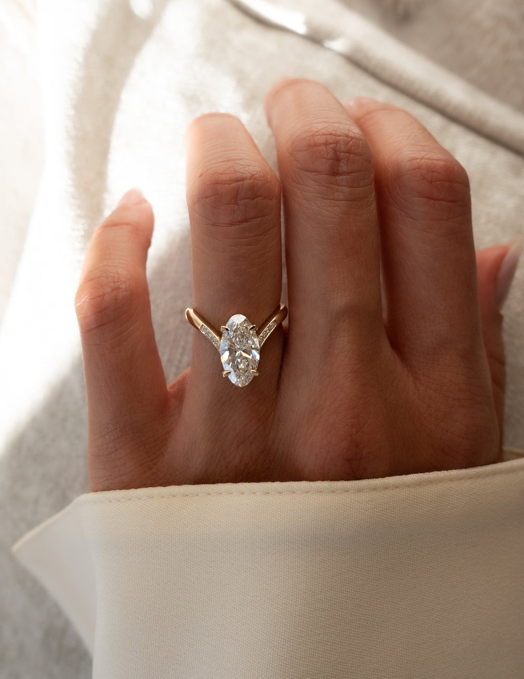 2.0CT - 4.0CT Unique Elongated Moval Cut Lab Grown Pave Set Diamond Engagement Ring