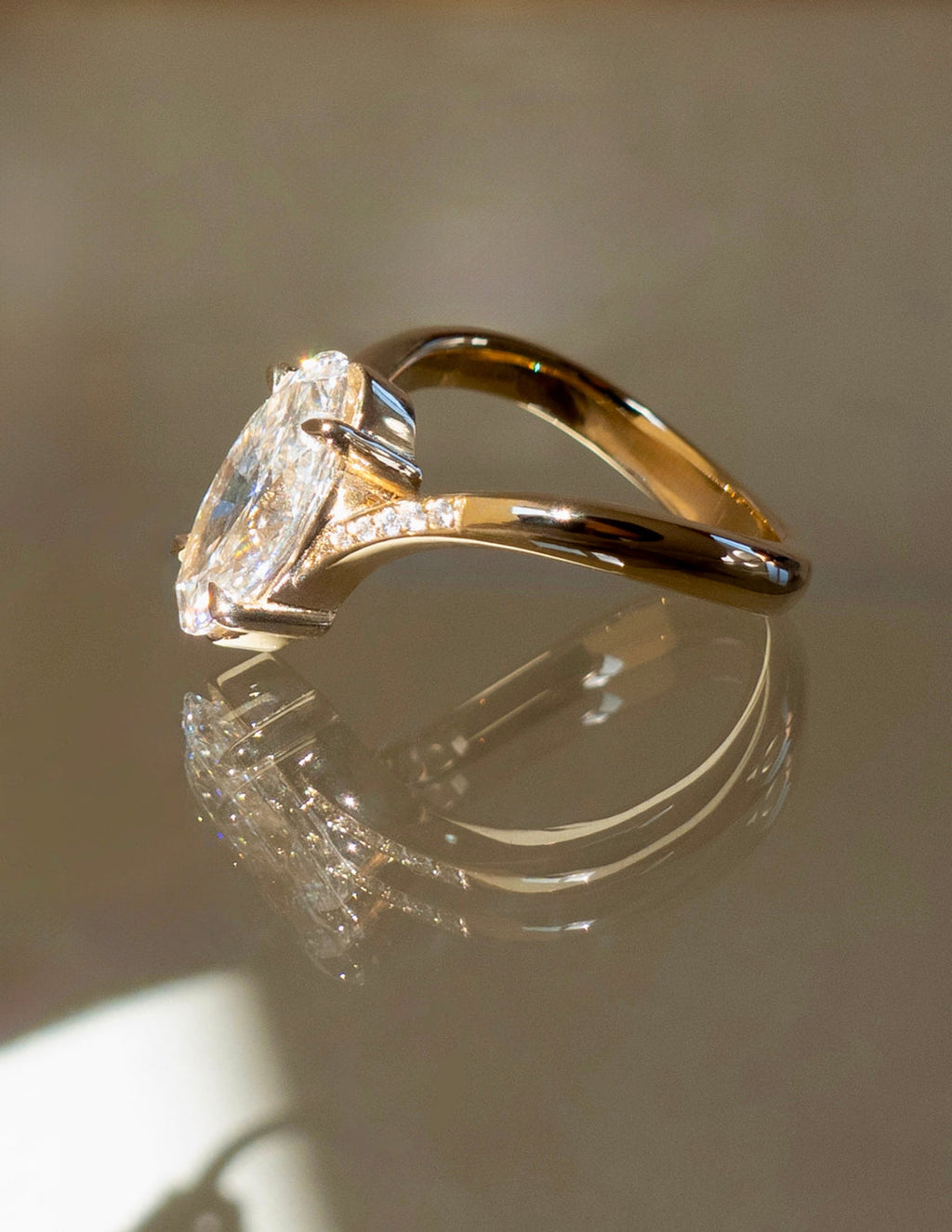 2.0CT - 4.0CT Unique Elongated Moval Cut Lab Grown Pave Set Diamond Engagement Ring