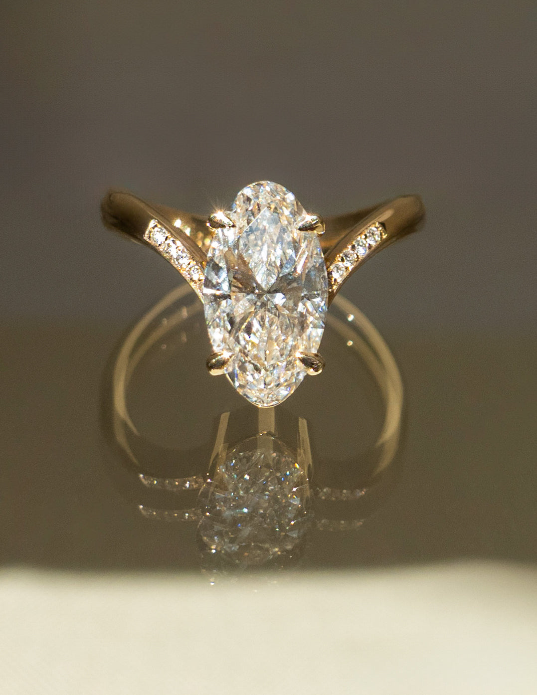2.0CT - 4.0CT Unique Elongated Moval Cut Lab Grown Pave Set Diamond Engagement Ring