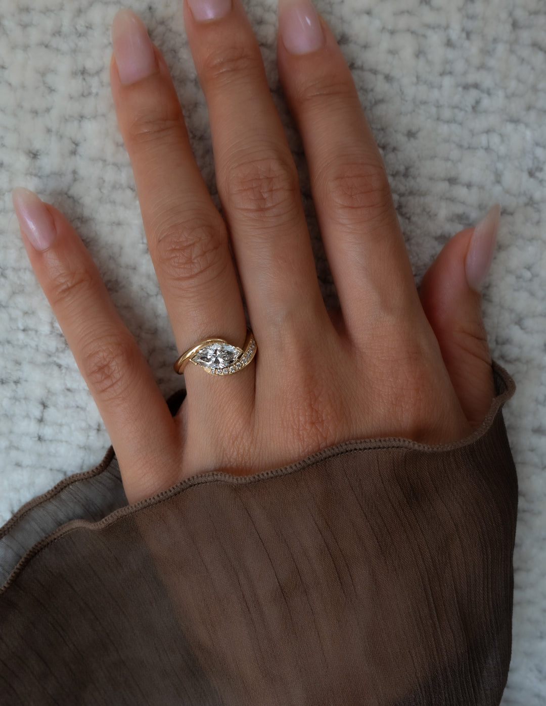 2.0CT - 4.0CT East West Marquise Lab Grown Diamond Bypass Ring | Solid Gold