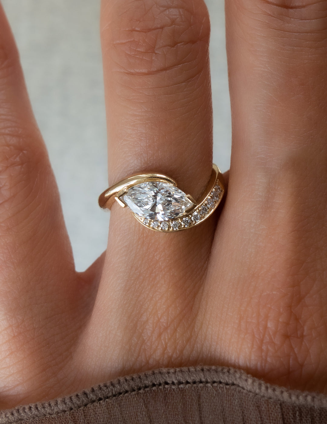 2.0CT - 4.0CT East West Marquise Lab Grown Diamond Bypass Ring | Solid Gold