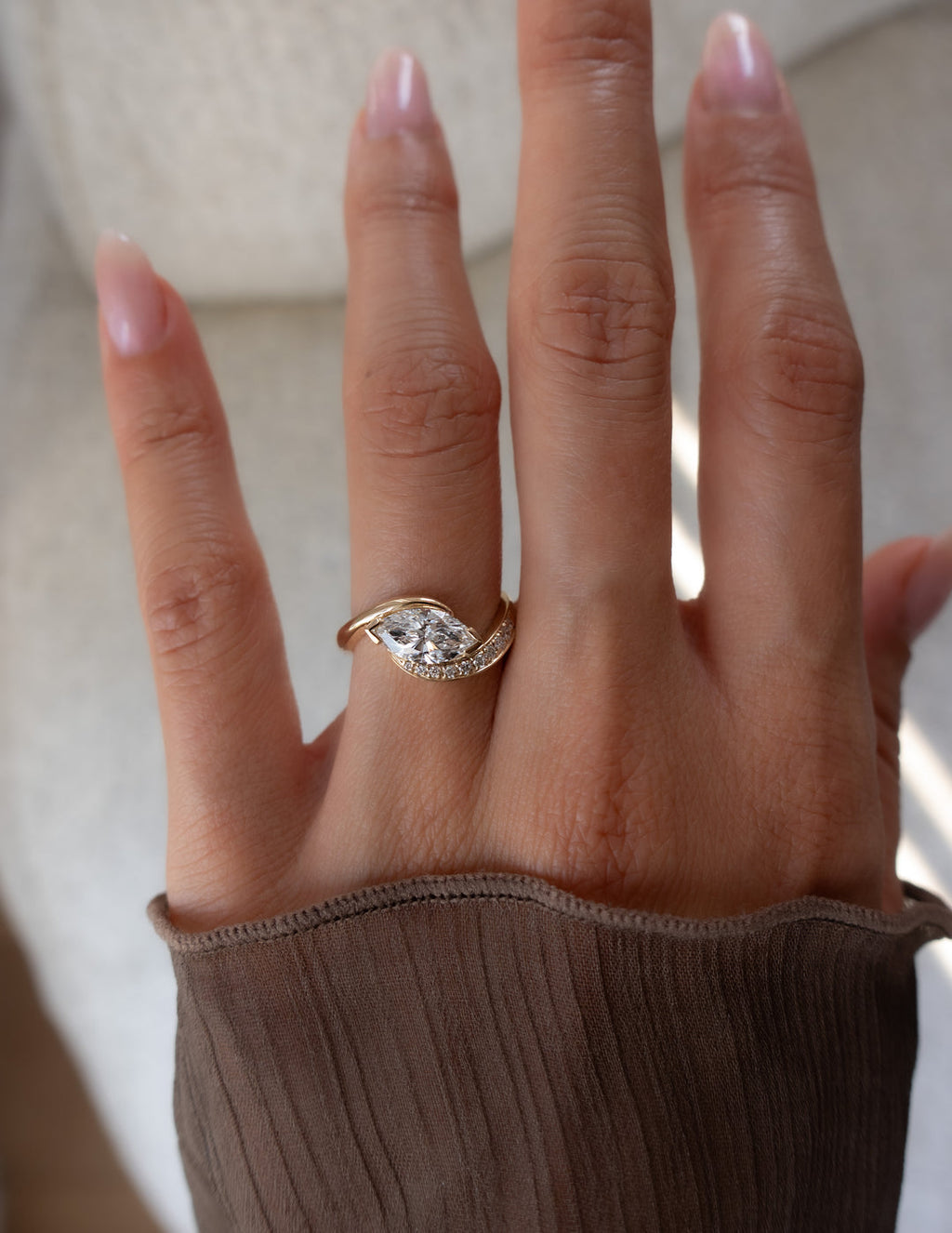 2.0CT - 4.0CT East West Marquise Lab Grown Diamond Bypass Ring | Solid Gold