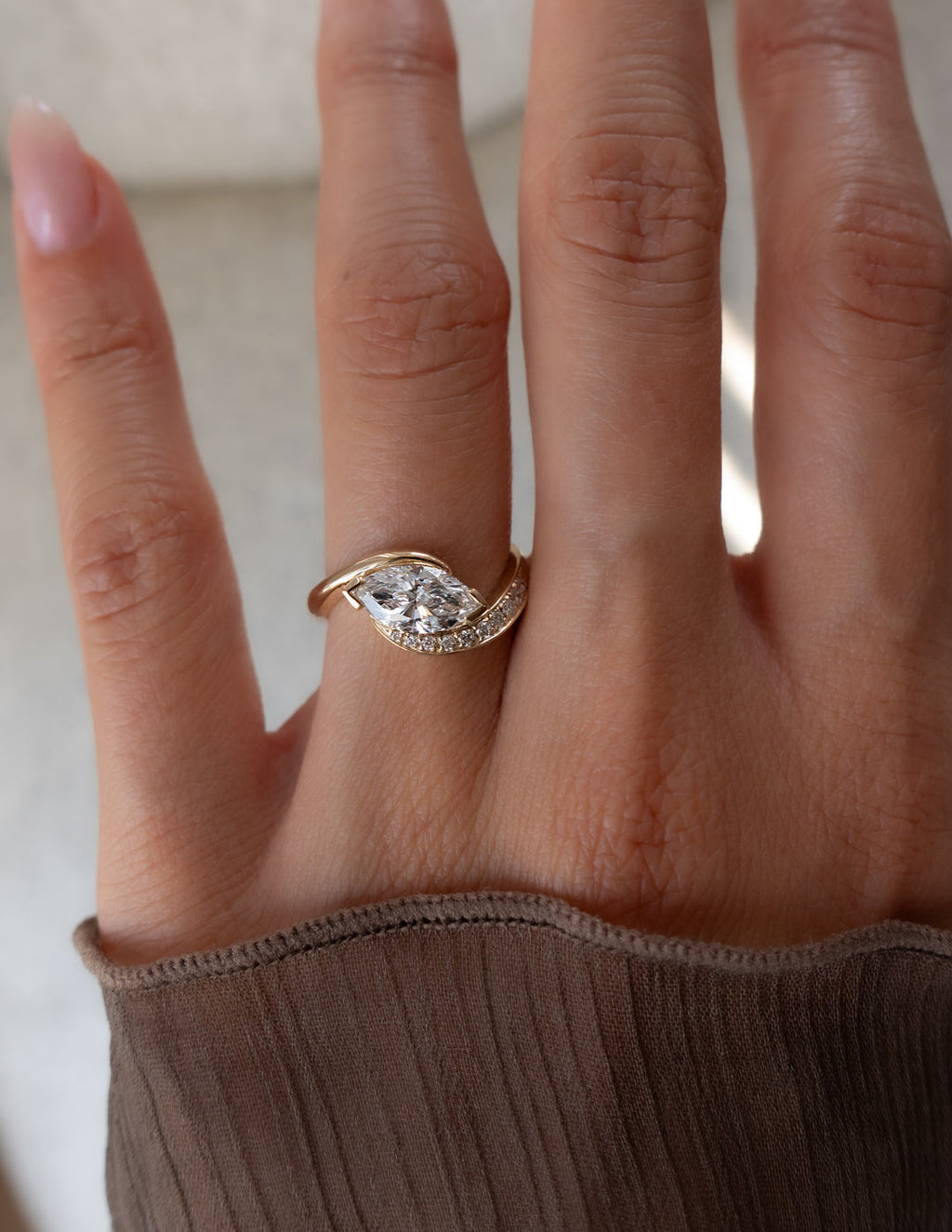 2.0CT - 4.0CT East West Marquise Lab Grown Diamond Bypass Ring | Solid Gold