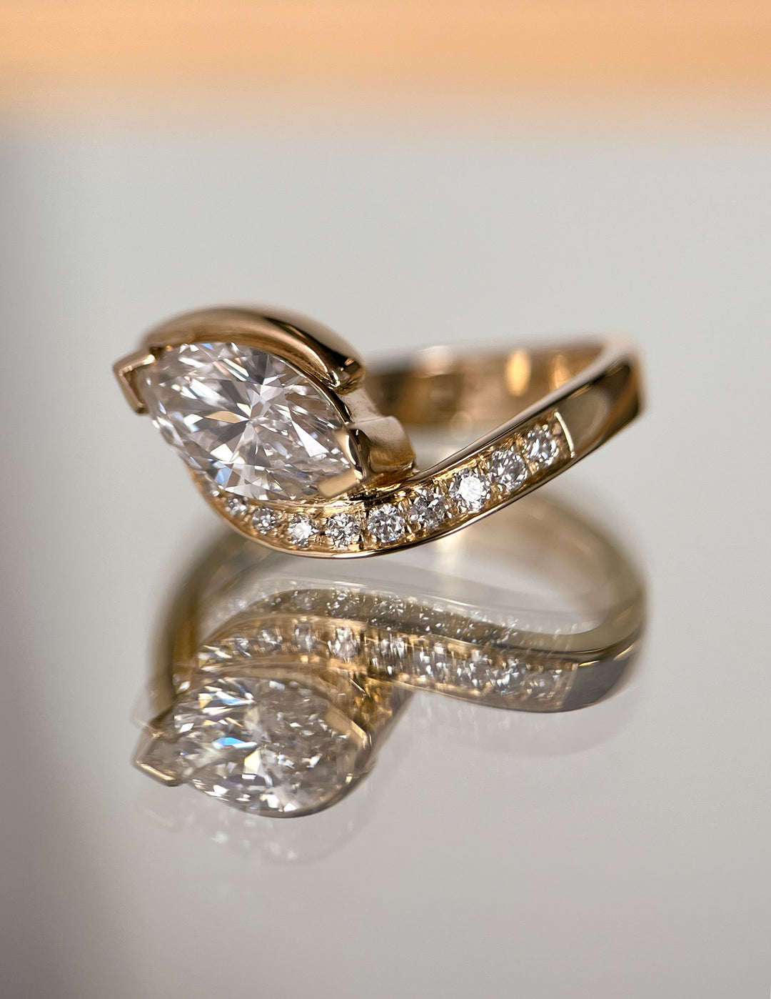 2.0CT - 4.0CT East West Marquise Lab Grown Diamond Bypass Ring | Solid Gold