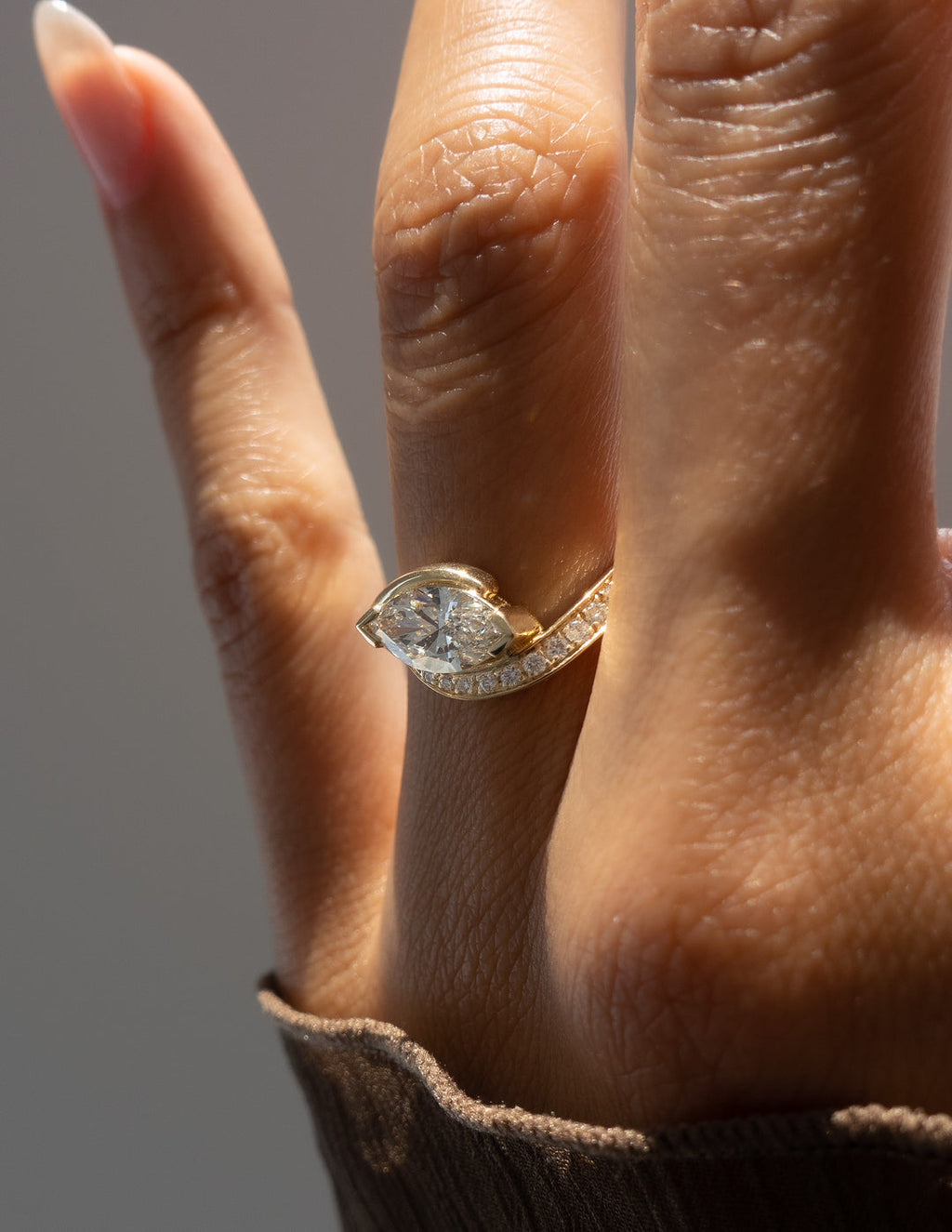2.0CT - 4.0CT East West Marquise Lab Grown Diamond Bypass Ring | Solid Gold