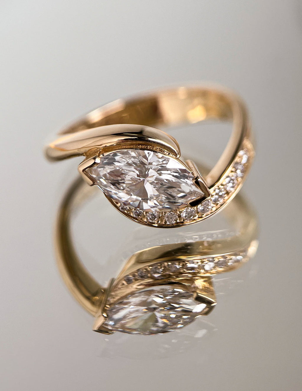 2.0CT - 4.0CT East West Marquise Lab Grown Diamond Bypass Ring | Solid Gold