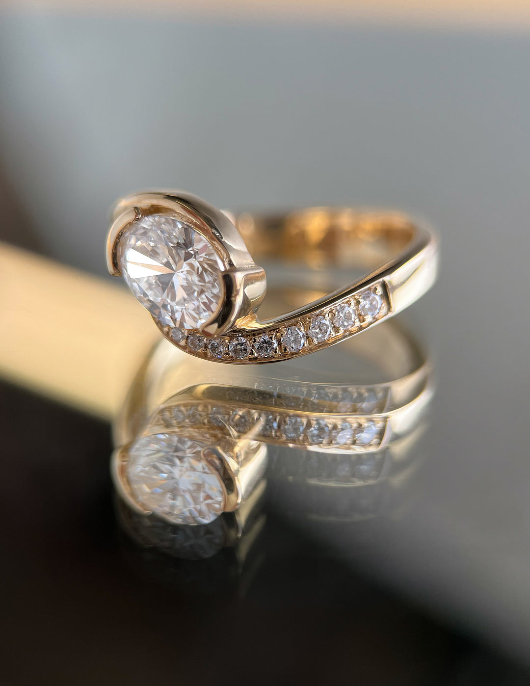 2.0CT - 4.0CT Oval Cut Lab Grown Diamond Unique Pave Set Engagement Ring