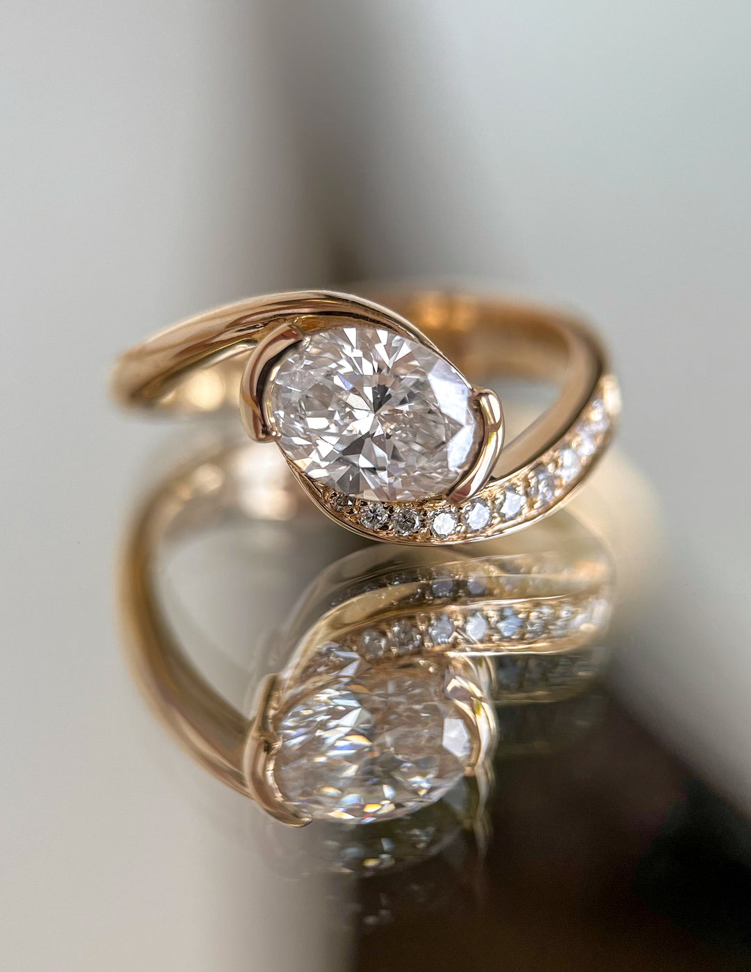 2.0CT - 4.0CT Oval Cut Lab Grown Diamond Unique Pave Set Engagement Ring