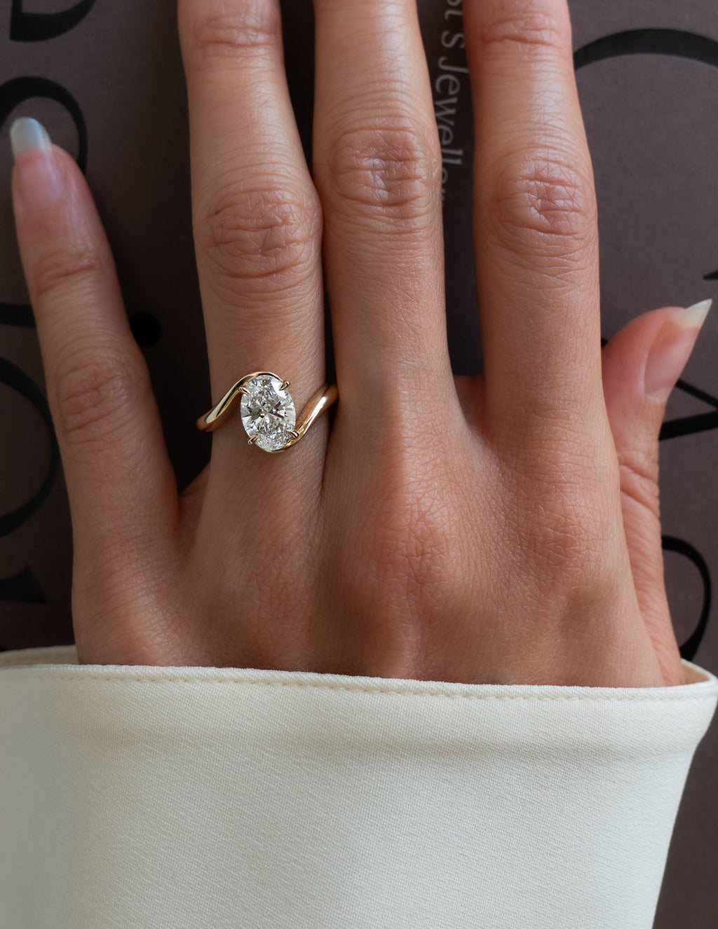 2.0CT - 4.0CT Oval Cut Lab Grown Diamond Bypass Band Engagement Statement Ring