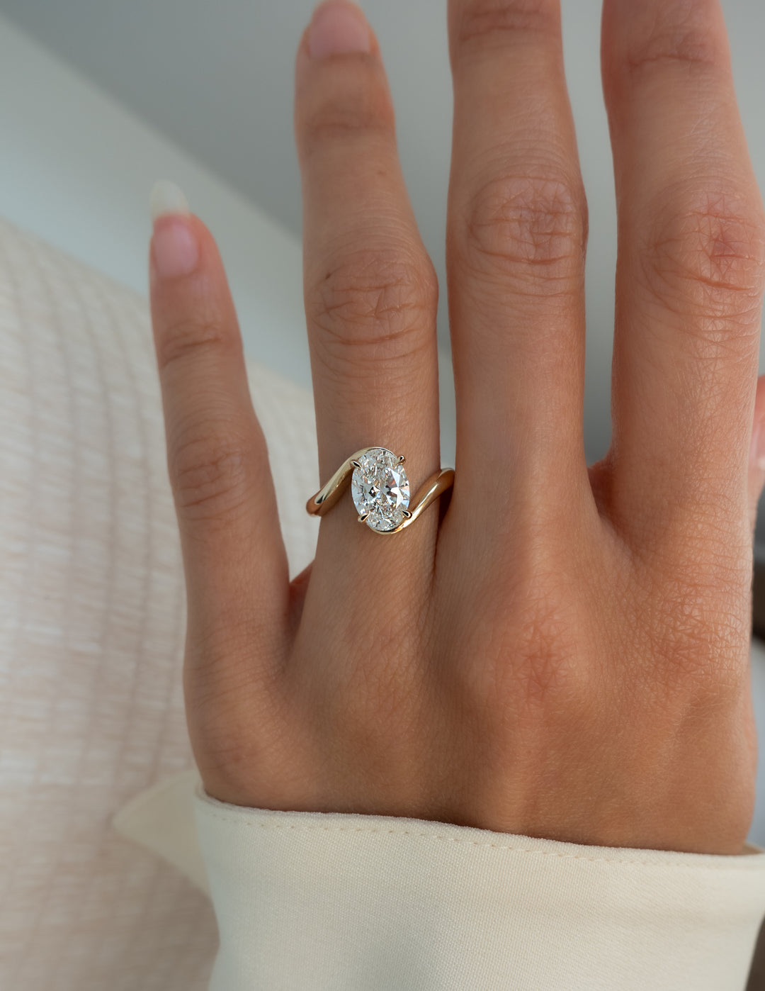 2.0CT - 4.0CT Oval Cut Lab Grown Diamond Bypass Band Engagement Statement Ring