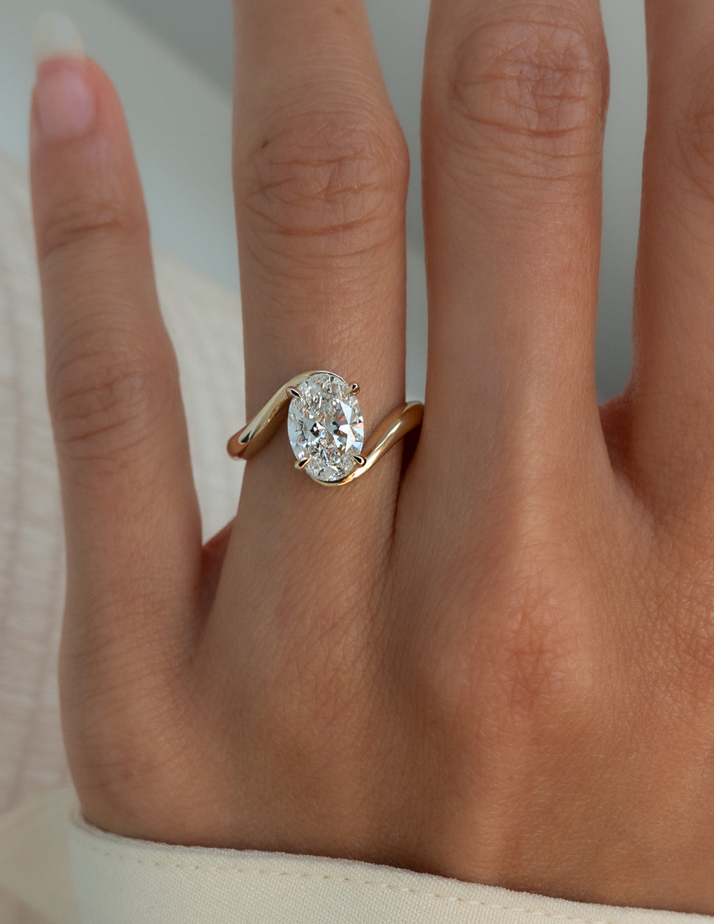 2.0CT - 4.0CT Oval Cut Lab Grown Diamond Bypass Band Engagement Statement Ring