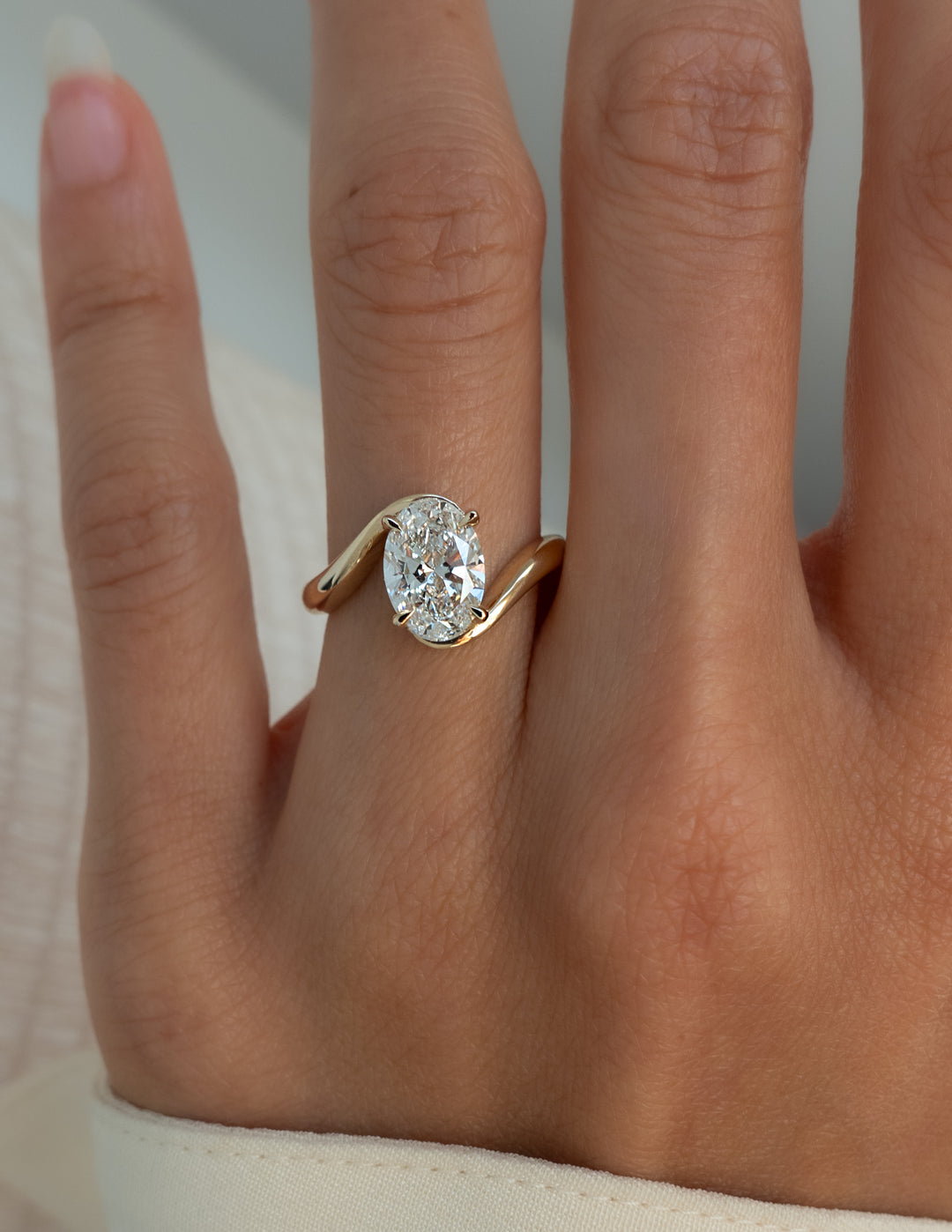 2.0CT - 4.0CT Oval Cut Lab Grown Diamond Bypass Band Engagement Statement Ring