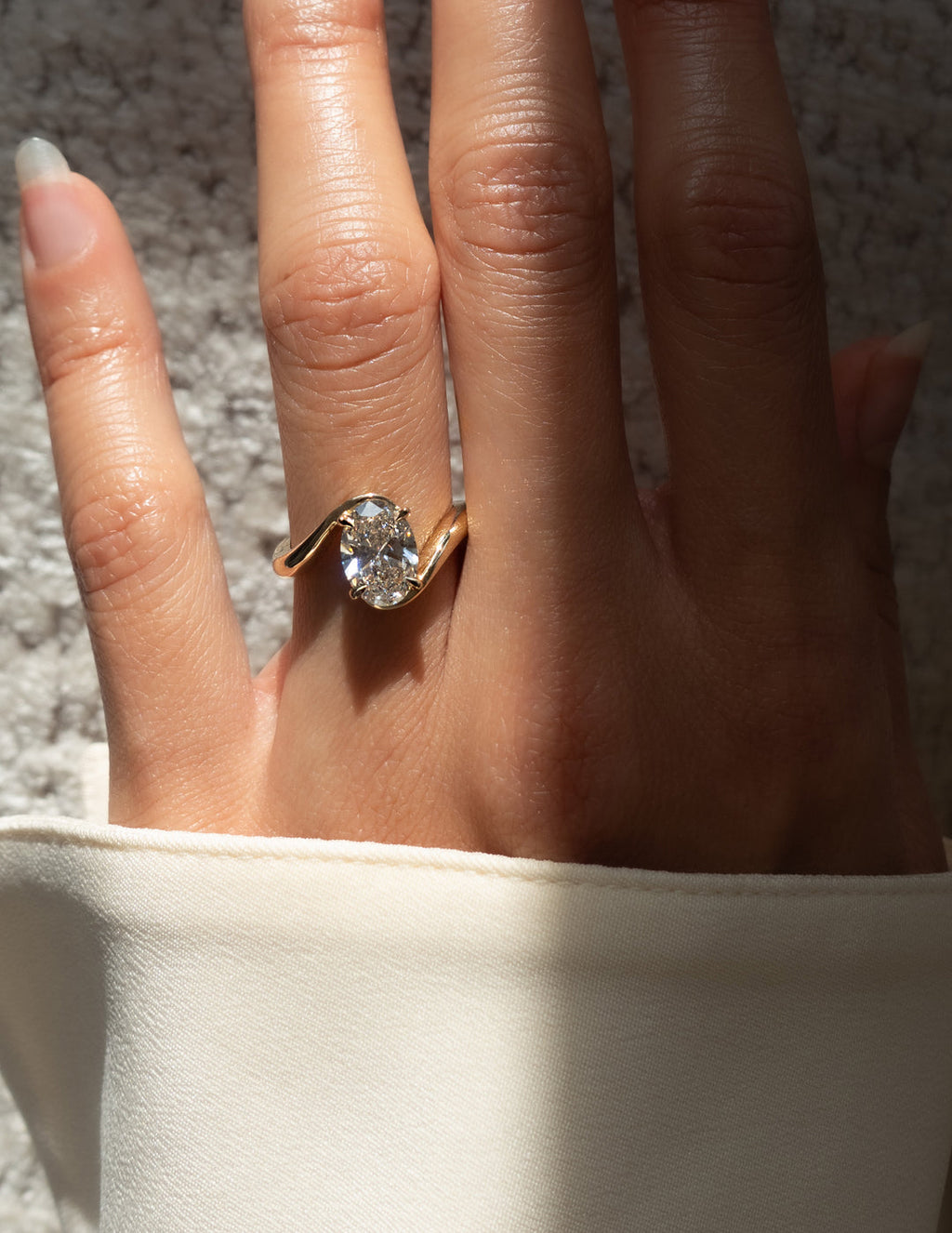 2.0CT - 4.0CT Oval Cut Lab Grown Diamond Bypass Band Engagement Statement Ring