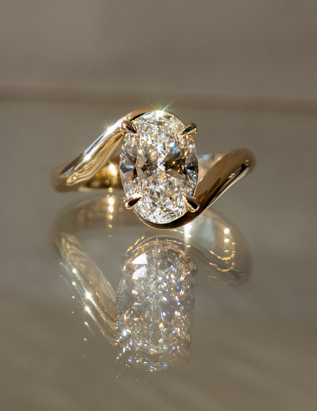 2.0CT - 4.0CT Oval Cut Lab Grown Diamond Bypass Band Engagement Statement Ring