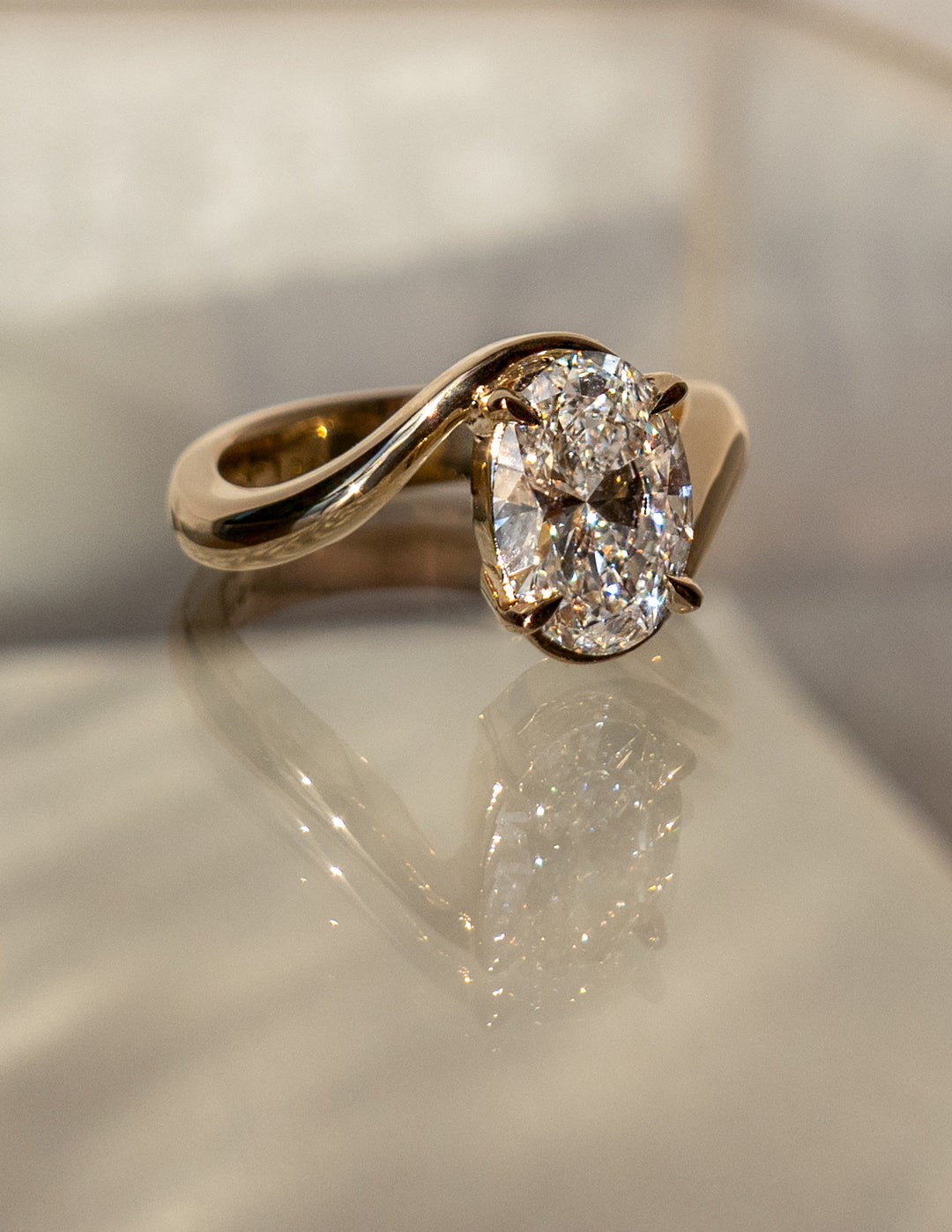 2.0CT - 4.0CT Oval Cut Lab Grown Diamond Bypass Band Engagement Statement Ring