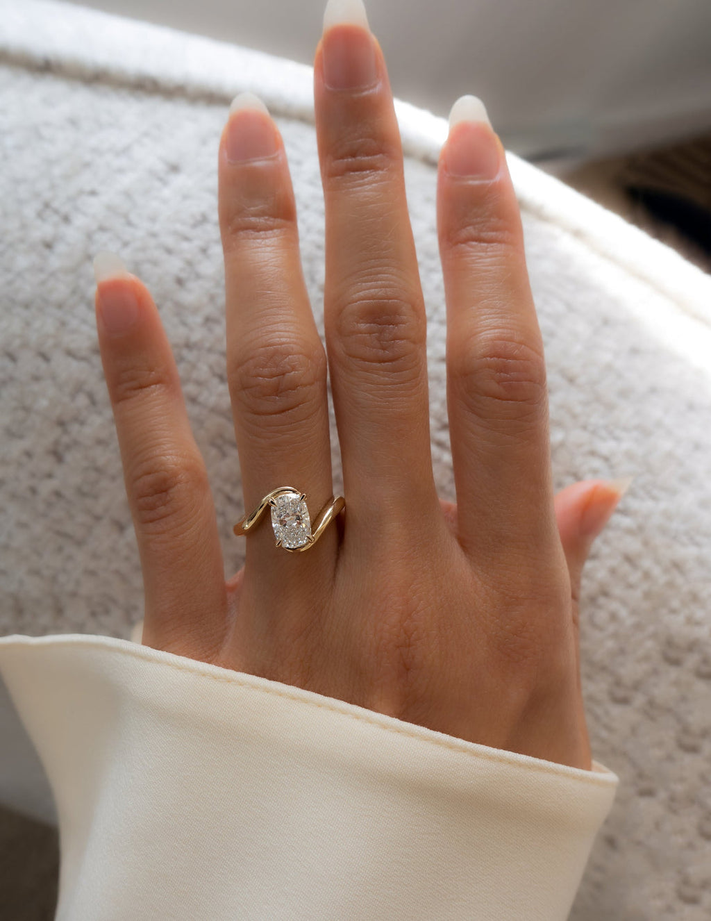 2.0CT - 4.0CT Elongated Cushion Cut Lab Grown Unique Bypass Engagement Ring