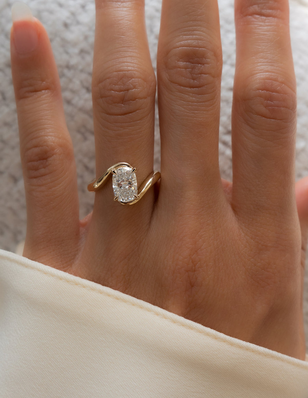 2.0CT - 4.0CT Elongated Cushion Cut Lab Grown Unique Bypass Engagement Ring