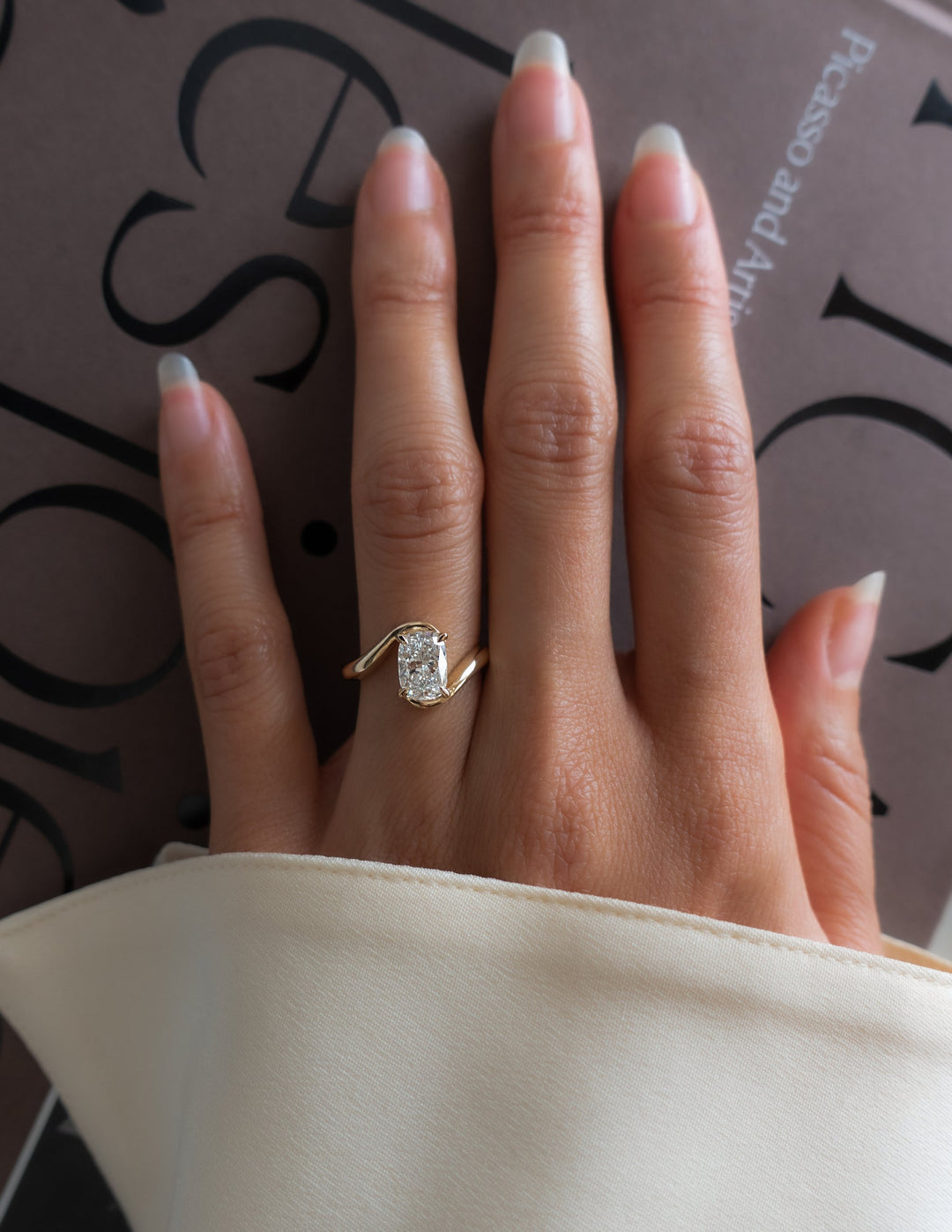 2.0CT - 4.0CT Elongated Cushion Cut Lab Grown Unique Bypass Engagement Ring