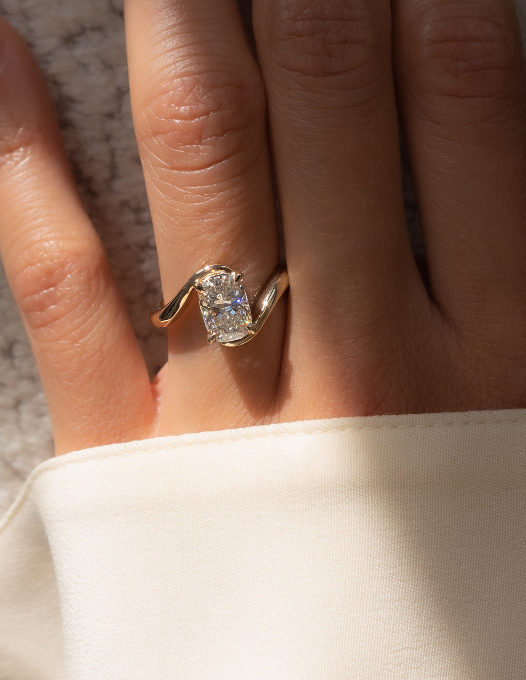 2.0CT - 4.0CT Elongated Cushion Cut Lab Grown Unique Bypass Engagement Ring