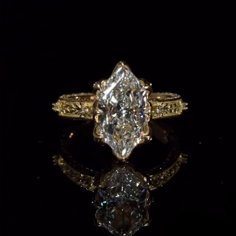 Unique Floral 2.0CT to 4.0CT Dutch Marquise Cut Moissanite Diamond Engagement Ring