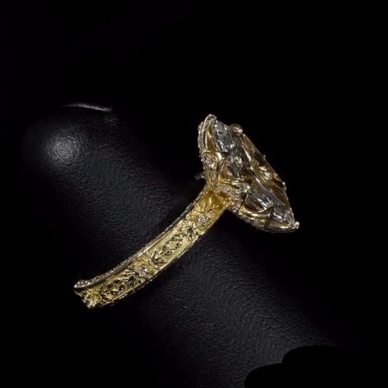 Unique Floral 2.0CT to 4.0CT Dutch Marquise Cut Moissanite Diamond Engagement Ring
