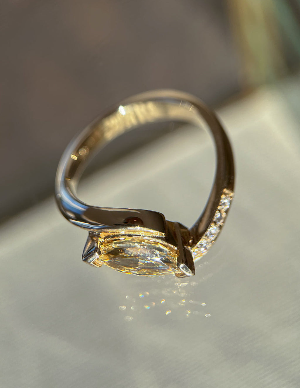 2.0CT - 4.0CT East West Marquise Yellow Lab Grown Diamond Bypass Ring