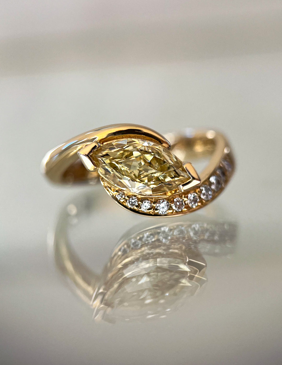 2.0CT - 4.0CT East West Marquise Yellow Lab Grown Diamond Bypass Ring