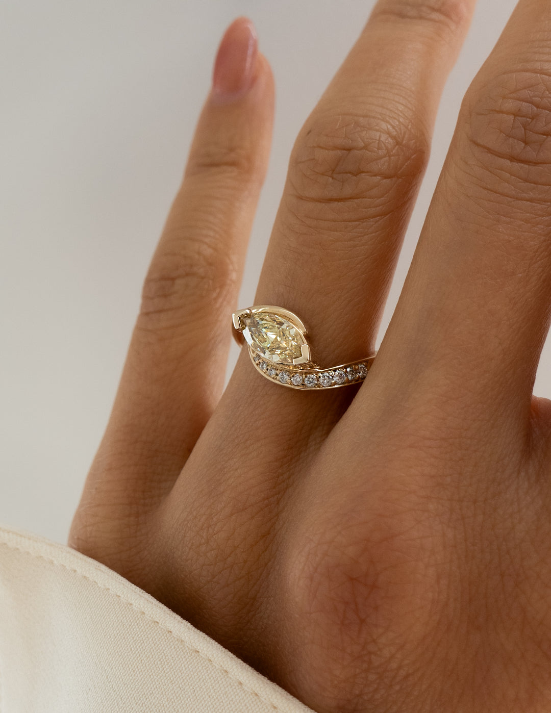 2.0CT - 4.0CT East West Marquise Yellow Lab Grown Diamond Bypass Ring