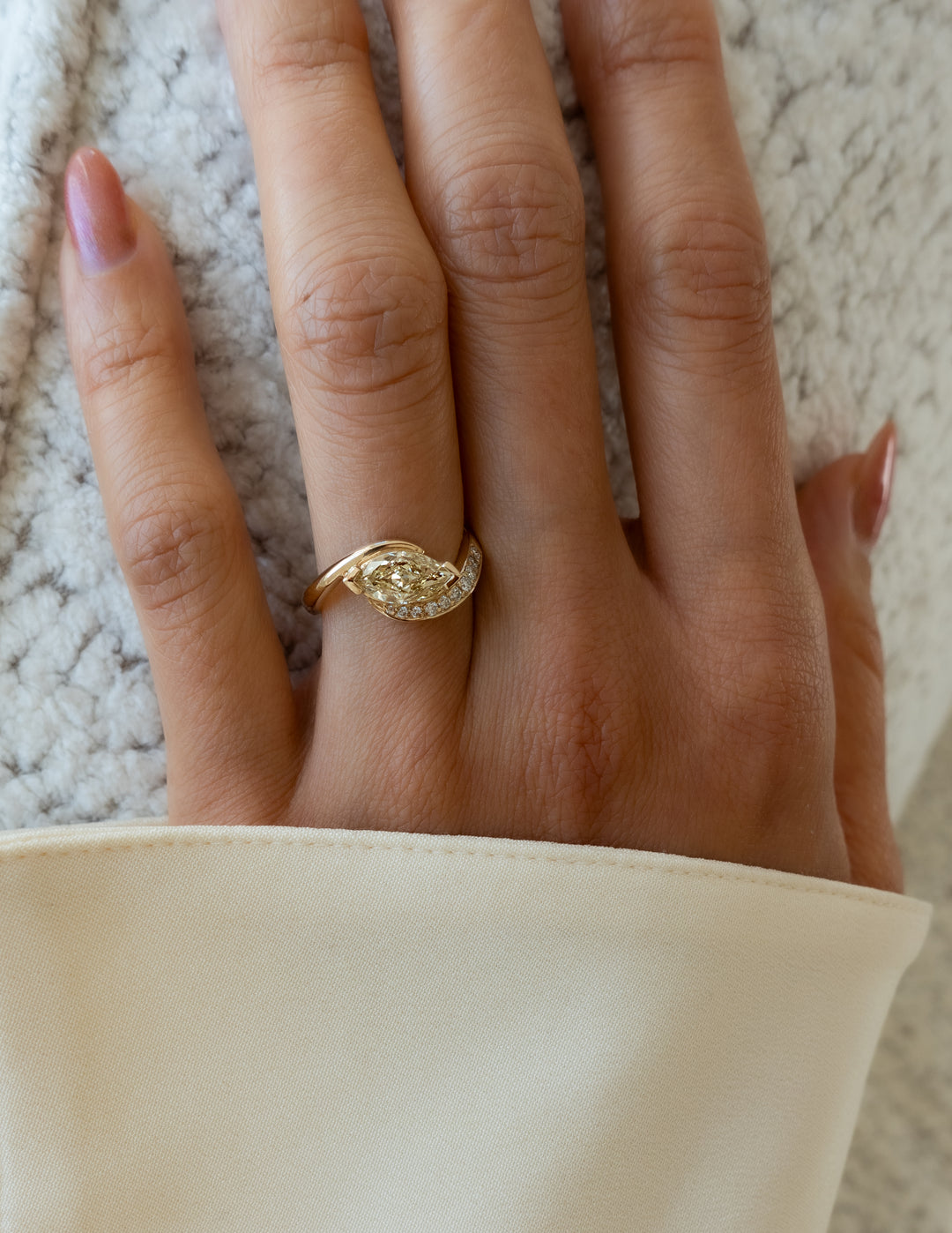 2.0CT - 4.0CT East West Marquise Yellow Lab Grown Diamond Bypass Ring
