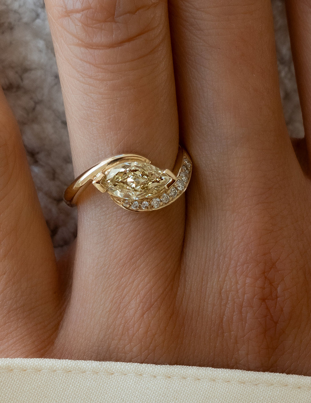 2.0CT - 4.0CT East West Marquise Yellow Lab Grown Diamond Bypass Ring