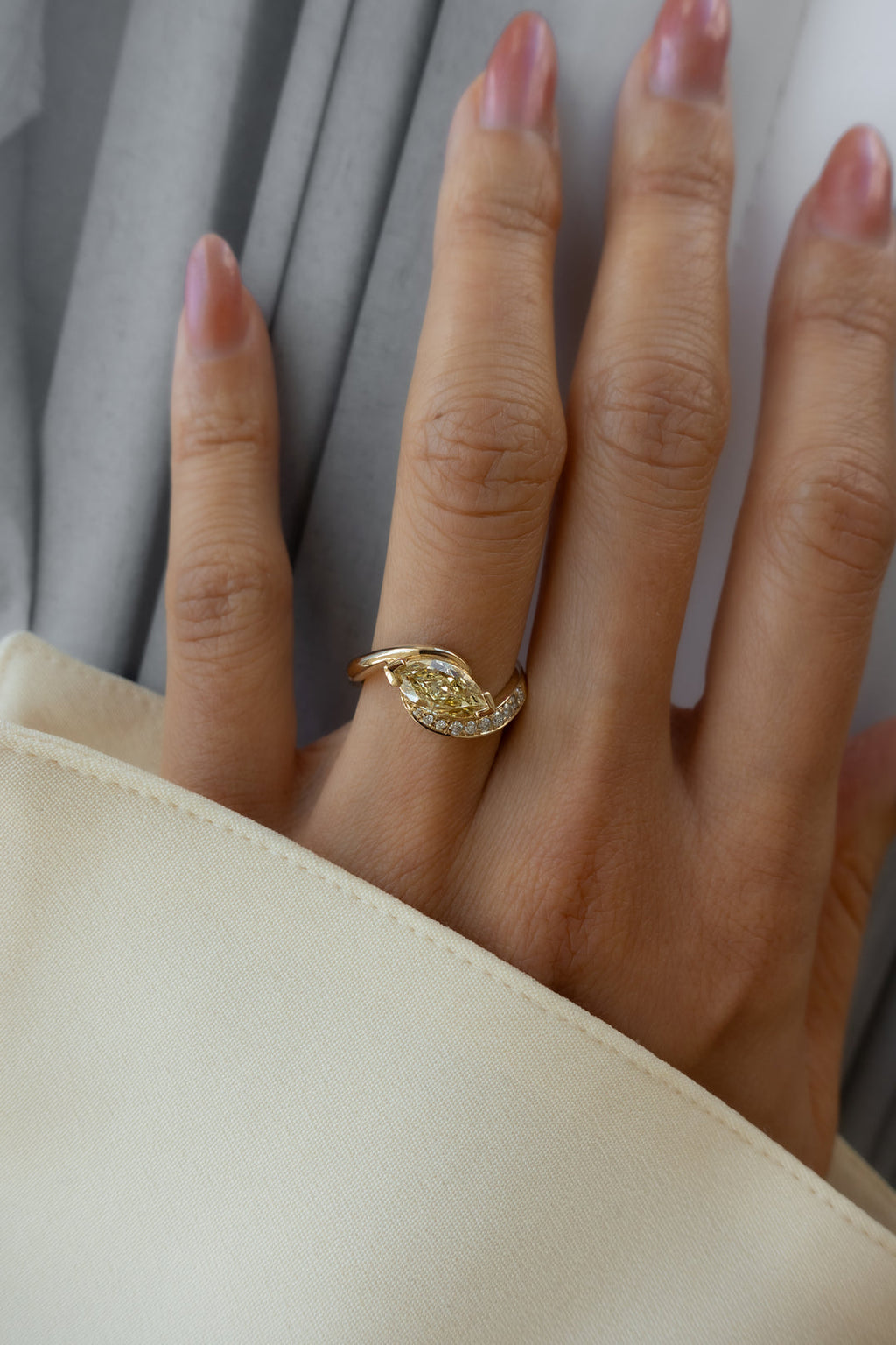 2.0CT - 4.0CT East West Marquise Yellow Lab Grown Diamond Bypass Ring
