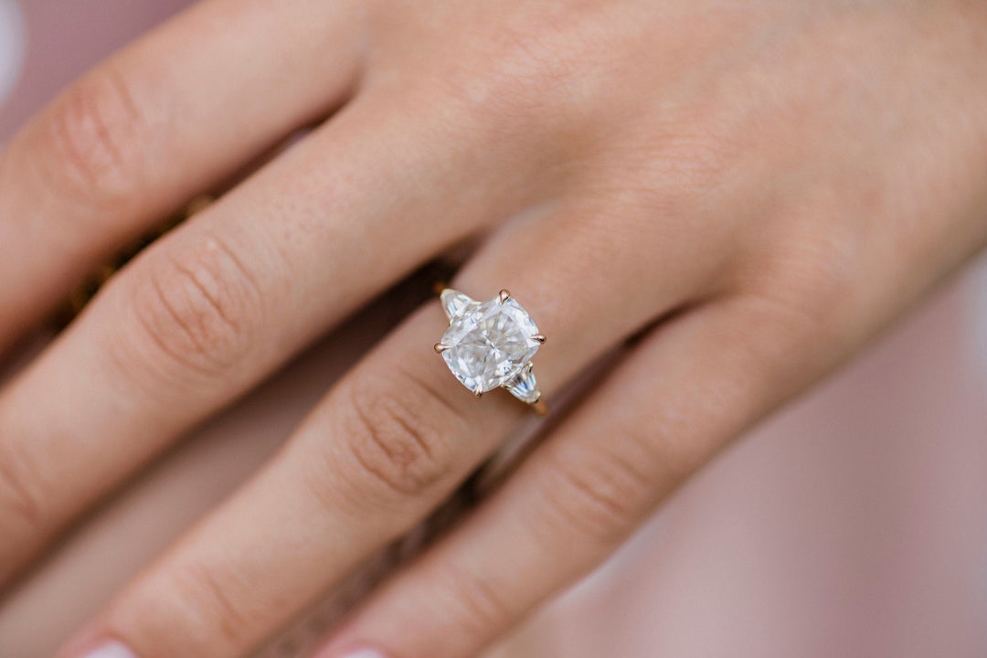2.0 CT Elongated Cushion Three Stone Moissanite Diamond Engagement Ring