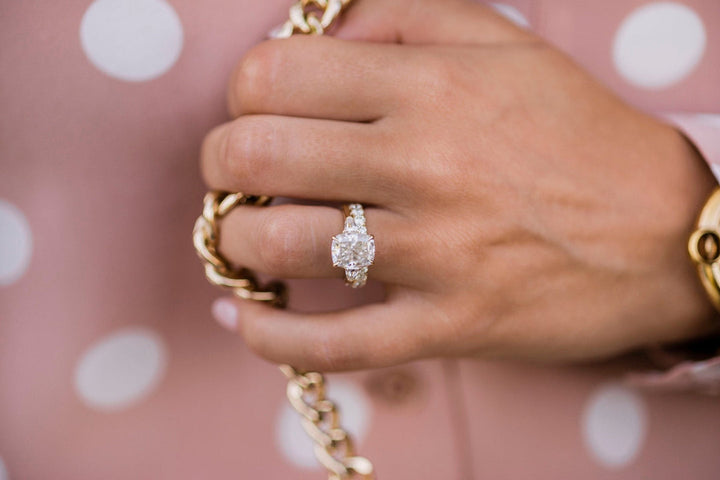 2.0 CT Elongated Cushion Three Stone Moissanite Diamond Engagement Ring