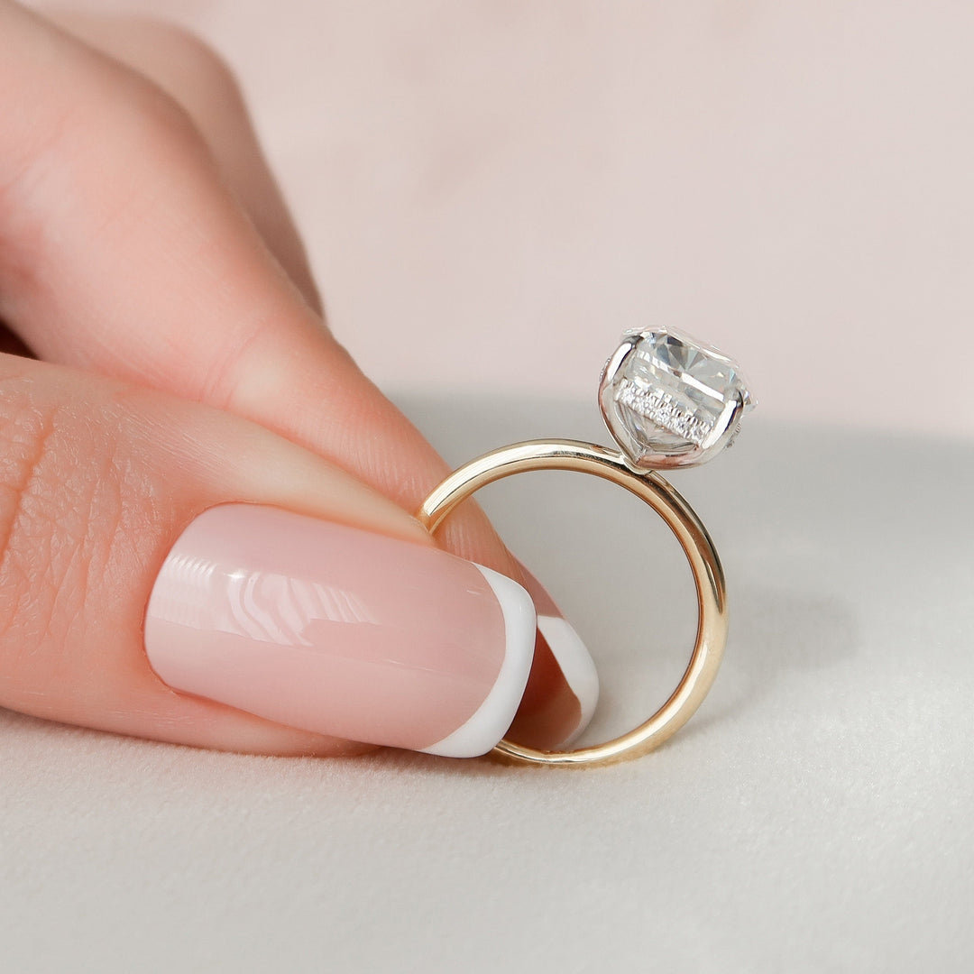 3 CT Elongated Cushion Cut Moissanite Hidden Halo Engagement Ring In 18K Solid Two Tone Gold Ring