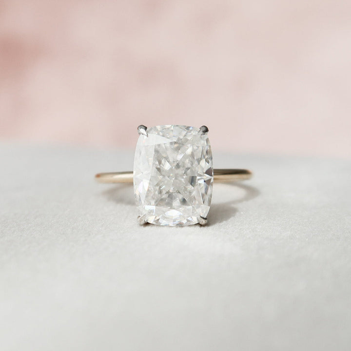3 CT Elongated Cushion Cut Moissanite Hidden Halo Engagement Ring In 18K Solid Two Tone Gold Ring
