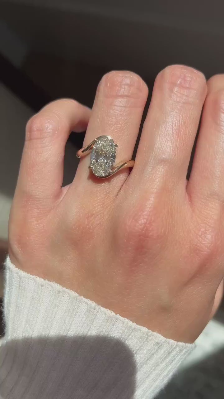 2.0CT - 4.0CT Oval Cut Lab Grown Diamond Bypass Band Engagement Statement Ring