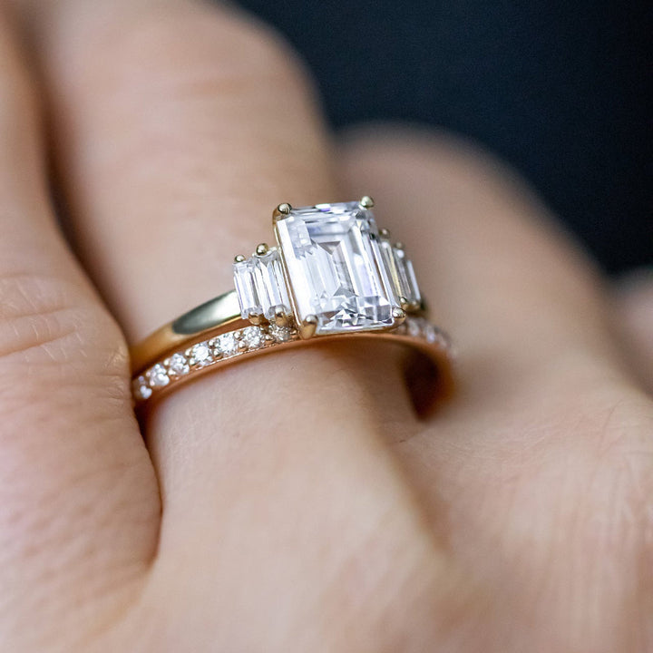 1.50 CT Emerald Cut Moissanite 5 Stone Engagement Ring 18K Solid Yellow Gold Ring